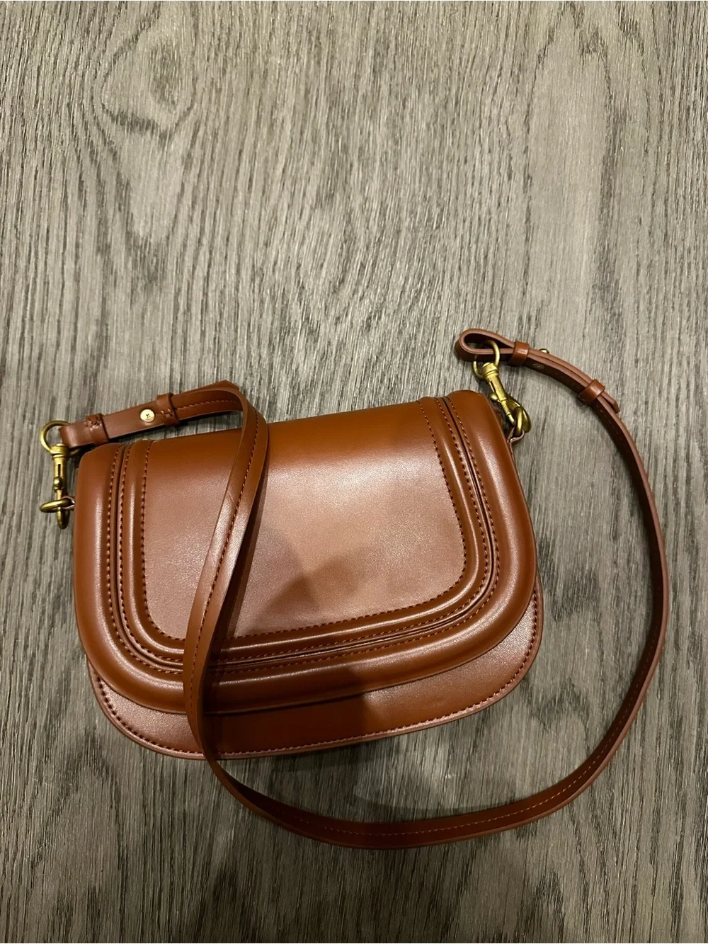 Zara Tan Saddle-Style Leather Crossbody